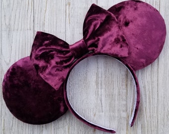 Burgundy Velvet Minnie Mouse Ears, Velvet Disney Ears, Christmas Minnie Ears, Holiday Disney Ears, Christmas Disney Ears, Holiday Ears