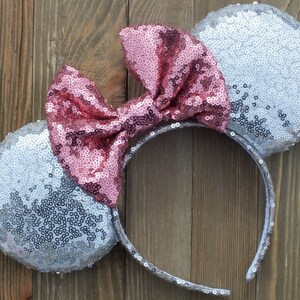 Silver Sequin Minnie Ears, Sequin Minnie Mouse Ears, Minnie Ears, Mickey Ears, Mickey Mouse Ears, Silver Minnie Ears, Ears