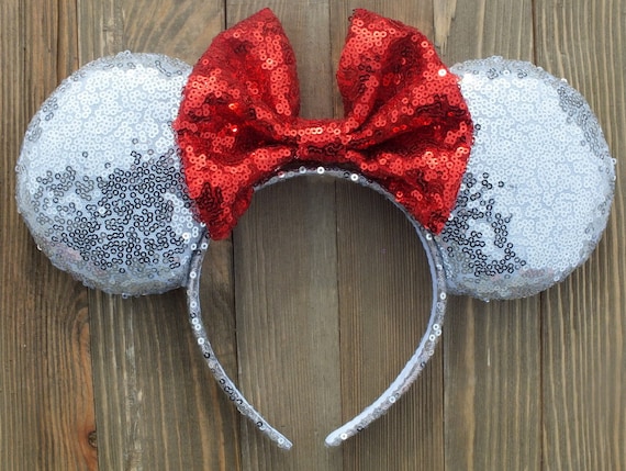 Silver Sequin Minnie Mouse Ears, Minnie Ears, Mickey Ears  display picture 1
