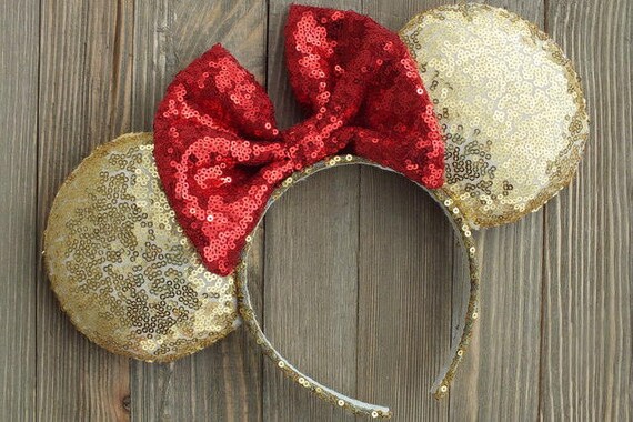 Disney Red and Gold Sequin Minnie Ears Headband Valentine main image 4