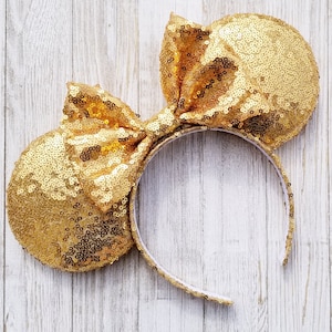 Gold Disney Ears, Gold Minnie Ears, Gold Mickey Ears, Sparkly Gold Disney Ears