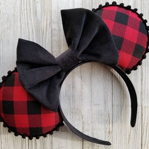 Christmas Minnie Ears, Buffalo Plaid Disney Ears, Disney Ears, Minnie Ears, Holiday Minnie Ears, Christmas Ears, Mickey Ears, Headband Ears