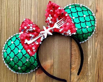 Little Mermaid ears , Minnie Mouse Ears , Ariel Mickey Ears, Ariel Ears , Ariel Minnie Ears , Mouse Ears , Disney Ears, Headband Ears,