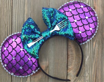 Little Mermaid ears , Minnie Mouse Ears , Ariel Mickey Ears, Ariel Ears , Ariel Minnie Ears , Mouse Ears , Disney Ears, Headband Ears