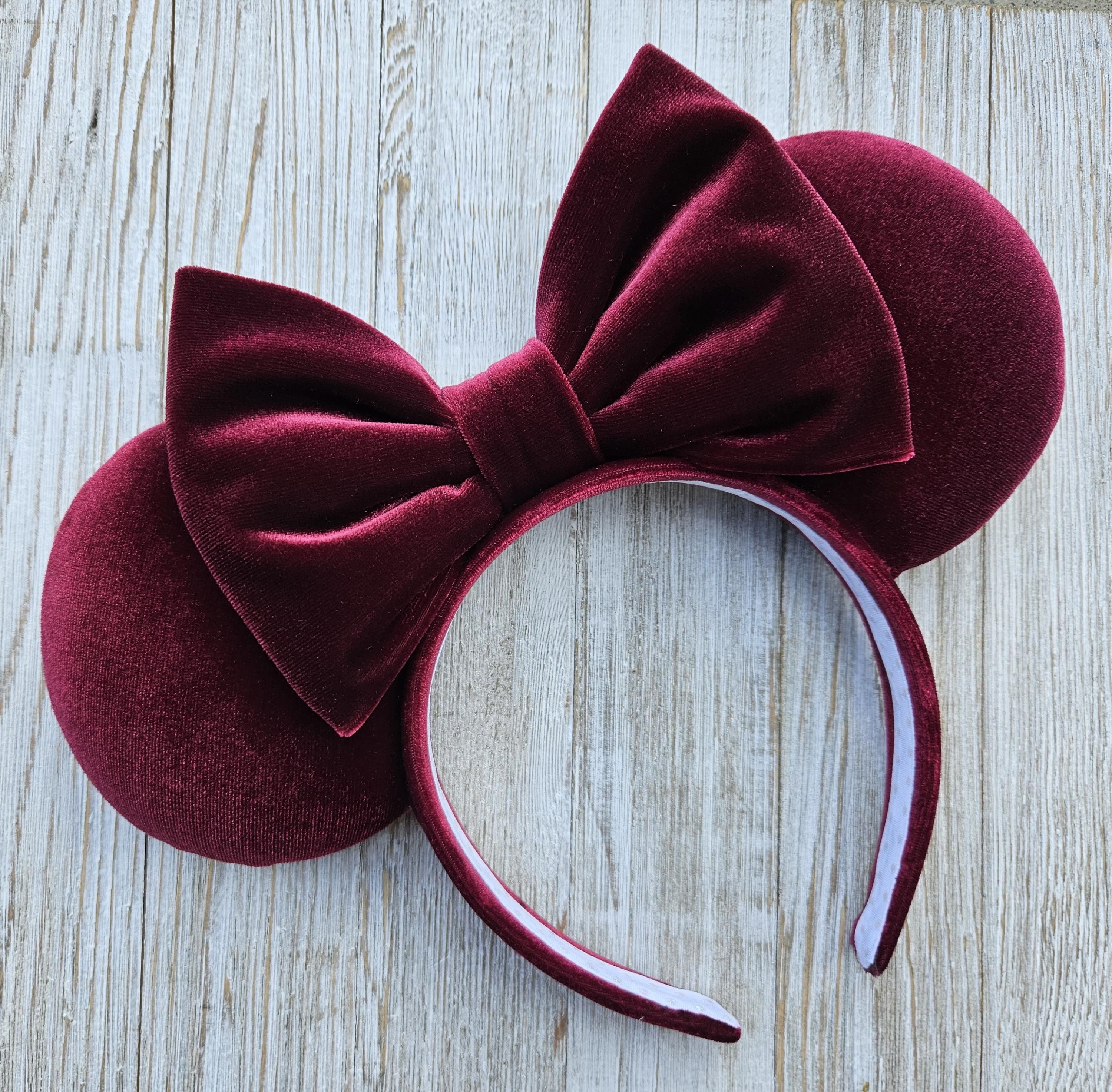 Disney Burgundy Velvet Jeweled Minnie Ear Headband with Bow 2026 Disney Parks Black Rhinestone Ears Red Rhinestone Bow  main image 3