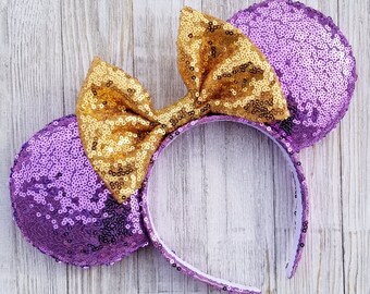 Disney Rapunzel-Inspired Purple and Gold Minnie Ears Headband Rapunzel Inspired Minnie Mouse Ears With Crown, Sequins Mini  main image 4
