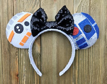 Handmade R2-D2 Inspired Disney Ears Sequin Minnie Headband Sparkly Minnie Mouse Ears R2D2 Mouse Ears Inspired Headband  main image 4