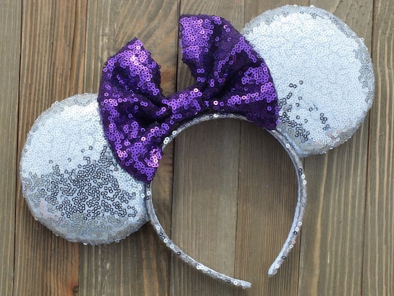 Silver Sequin Minnie Mouse Ears, Minnie Ears, Mickey Ears  display picture 1
