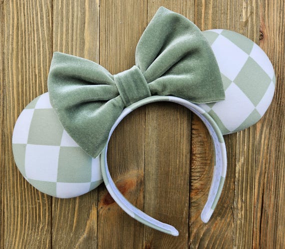 Green & White Checkered Pearl Mickey Ears Checkered Mickey Ears Headband - Etsy main image 2
