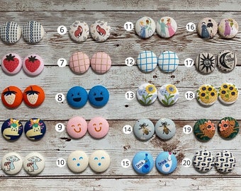 Cotton Fabric Button Earrings