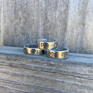 Thunderbird, ring, stamped, aluminum, custom, handmade, lightweight, southwest, western, boho, cowgirl, gift