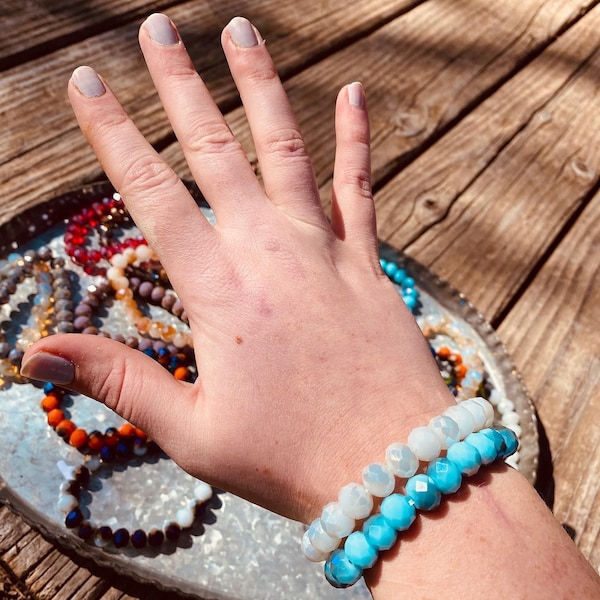 Faceted bracelet, beaded, stretch, arm candy, stackable, western, bobo