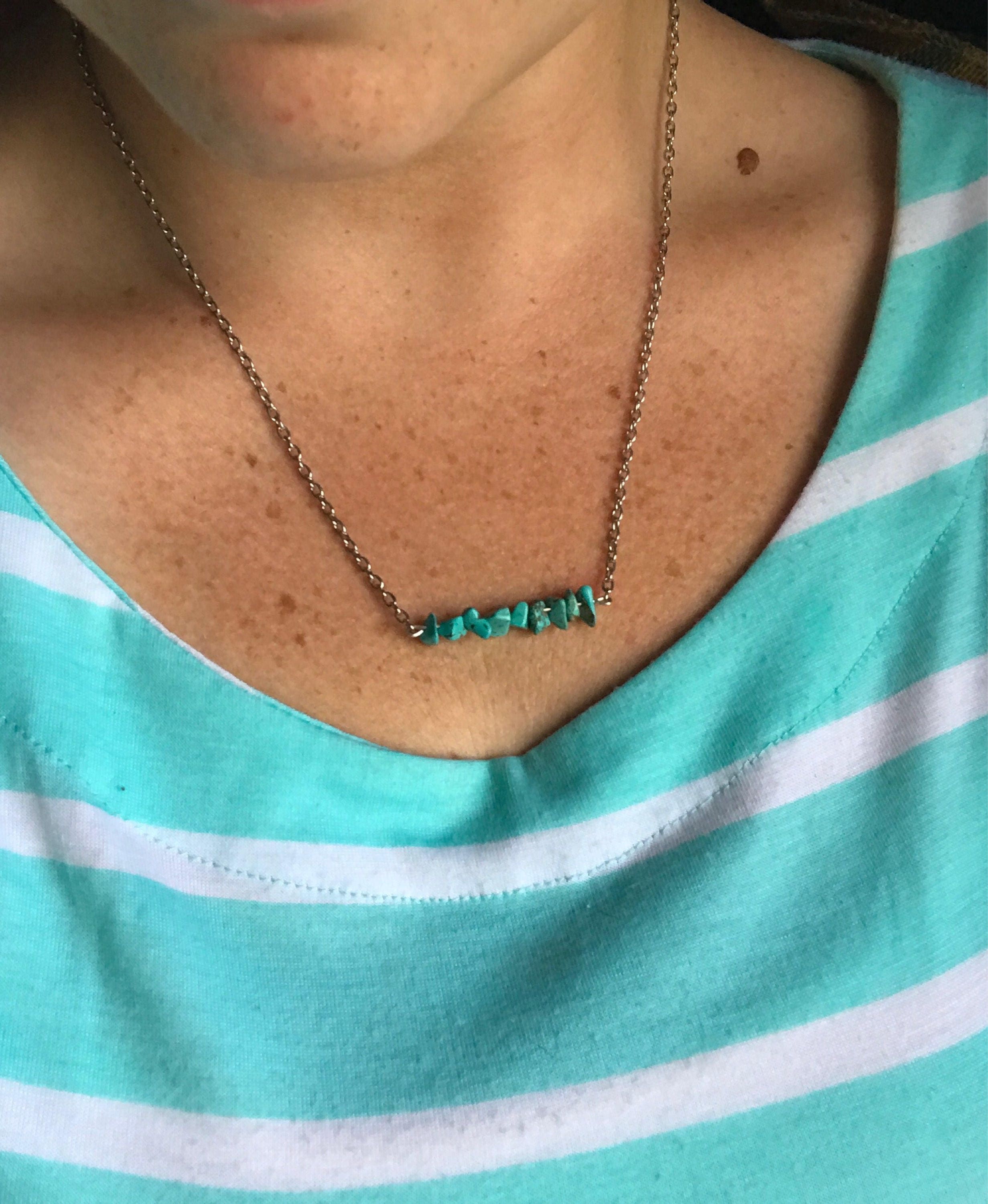 Stamped Bar + Turquoise Necklace main image 1