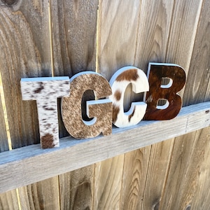 Cowhide letter, home decor, western, rodeo, cowgirl, cattle, initial, southwestern, ranch, brand, handmade, authentic cowhide, cowboy, gift