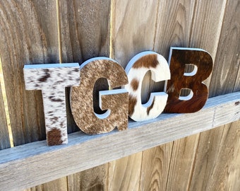 Cowhide letter, home decor, western, rodeo, cowgirl, cattle, initial, southwestern, ranch, brand, handmade, authentic cowhide, cowboy, gift