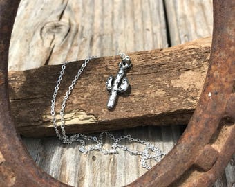 Silver cactus necklace, boho style, silver chain, bohemian jewelry