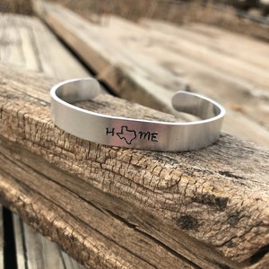 Texas bracelet, home, love, adjustable, aluminum cuff, state