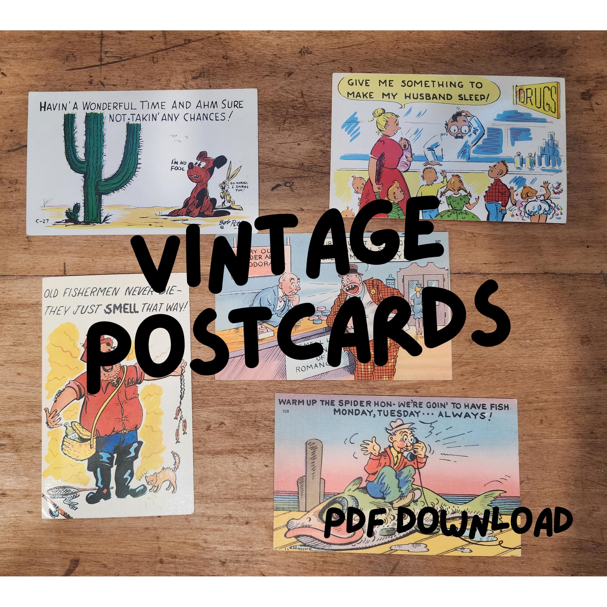 Fun Postcard Samples Vintage Postcards Printable PDF | Funny Retro Postcard Art | Instant ...