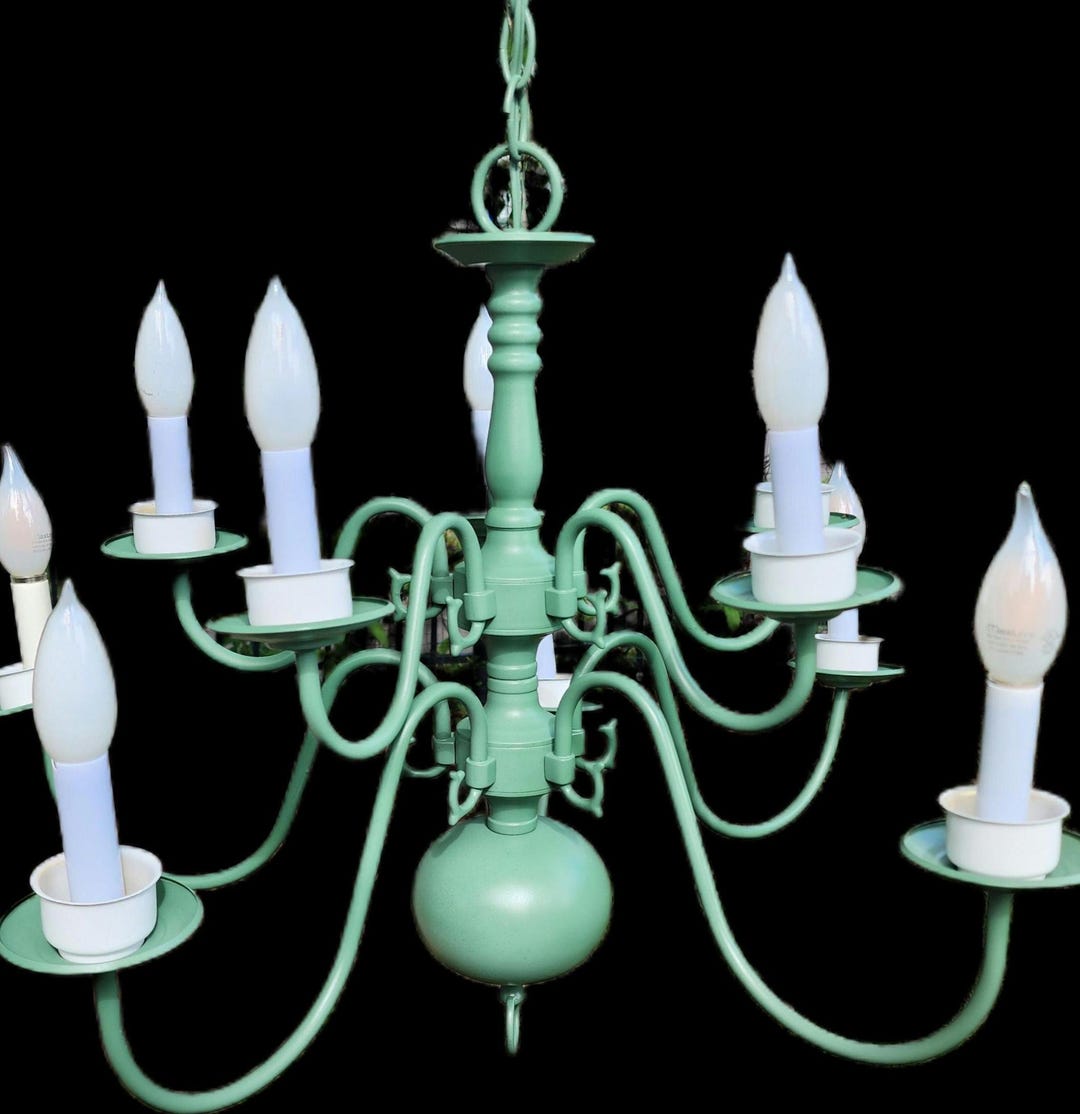 Sage Green 12-arm Chandelier | Refurbished Vintage Brass Light Fixture ...