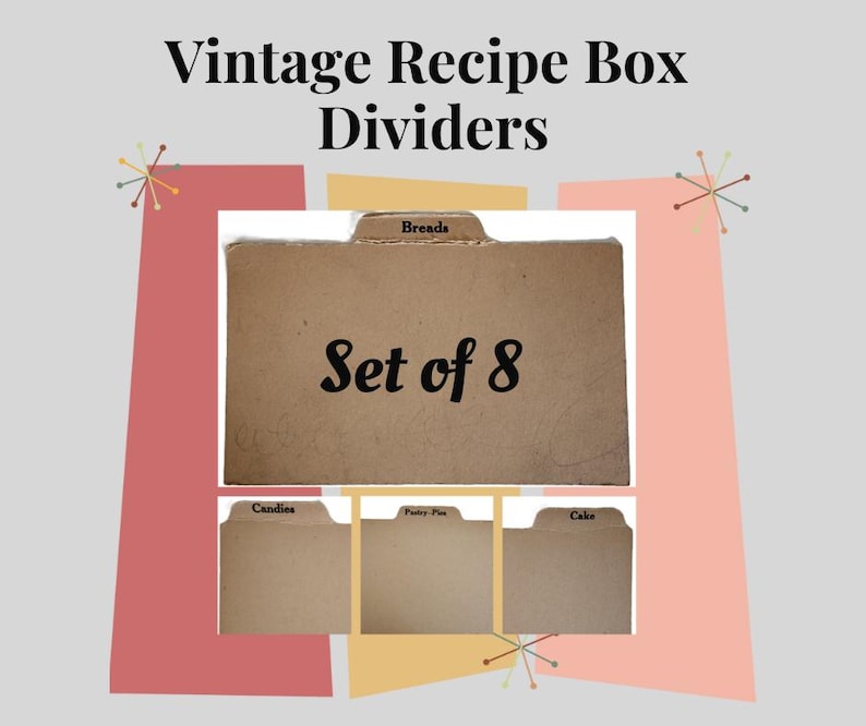 Vintage Recipe Box Dividers – 8 Printable Kitchen Category Cards ...