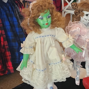 Upcycled Vintage Doll, Frankenstein-Inspired Doll, Gothic Horror Doll, Hand-Painted Creepy Doll Art, Halloween Monster Décor