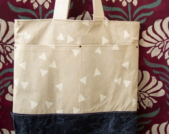 Tote bag - cotton & waxed canvas with cotton handles