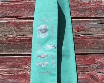 green fish reversible clergy stole, upcycled stole for ordinary time for priest, pastor, or minister