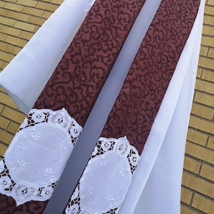 Embossed purple clergy stole with vintage lace accent; seminarian gift; advent clergy stole; lent stoles; religious vestments