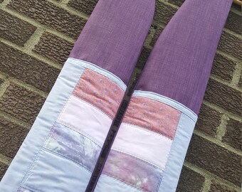 Purple clergy stole with quilted square pastel accent fabric for pastor, priest or minister for advent, lent or funeral