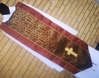 Brown and gold scapular vestment, monostole, Methodist stole, lay church leader vestments, Monastic scapular, tunic scapular