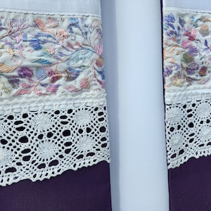 Pretty purple clergy stole with vintage hand embroidery and lace for lent, advent, wedding or clergy gift