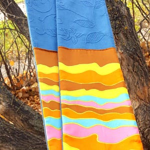 Blue Clerical Stole: Upcycled Sea & Sand Design, Liturgical Vestment