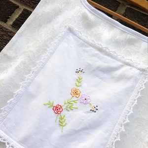 White Scapular Monostole Vestment: Vintage Hand Embroidered Flowers