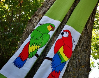 Green clergy stole hand-embroidered parrots, ordinary time minister vestment, bird clergy stole, outdoor wedding clergy stole, priest stoles