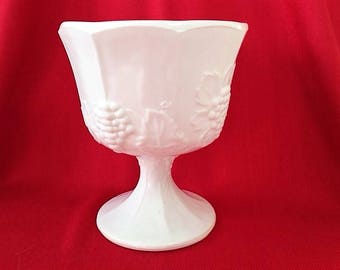 Vintage Milk Glass Compote; pedestal bowl or vase