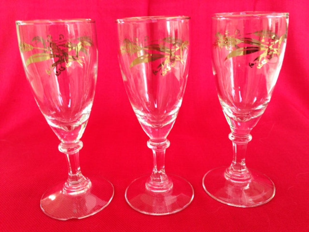 Vintage Cordial/sherry Glasses With Gold Gilt Wheat Design and Gold Rim