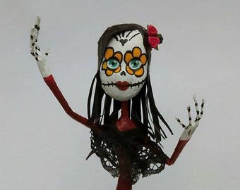 Catrina girl, paper sculpture, papier mache, papercraft, mexican traditional, day of the dead art