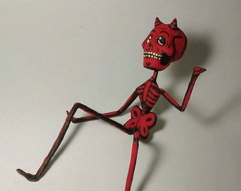 Mexican devil made of paper mache, papercraft, metallic wire interior