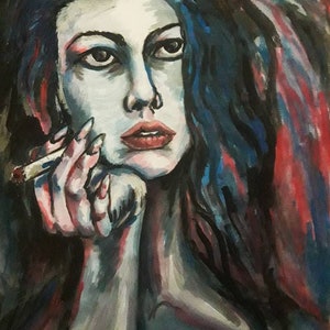 A Last cigarette. Watercolor on cardboard. 2016. From my original art work. Unique piece. FREE SHIPPING!!