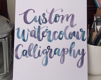 Caligrafia personalizada em aquarela, letras personalizadas pintadas à mão.