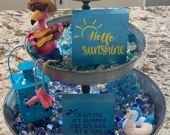 Hello Sunshine Summer Decor| Spring Decor| Summer Tiered Tray Decor| Spring Tray Decor| Modern Farmhouse Decor| Pool Decor| Summer Sign|Wood