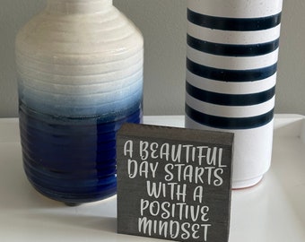 Positive Mindset Wooden Decor: Inspirational Tiered Tray Sign
