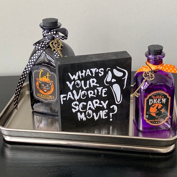 Scary Movie Decor|Scream Inspired|Horror Movie Decor|Halloween Tiered Tray Decor|Ghost Decoration|Ghost Sign|Movie Night Decor|Home theater