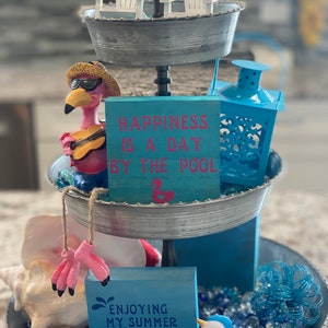 Pool Decor| Pool Sign| Pool Tiered Tray Decor| Pool Desk Decor| Summer Tray Decor|Flamingo Sign