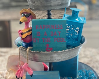 Decoração de piscina | Placa de piscina | Decoração de bandeja em camadas para piscina | Decoração de mesa para piscina | Decoração de bandeja de verão | Placa de flamingo