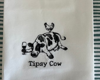 Flour Sack Tea Towel with cute Tipsy Cow