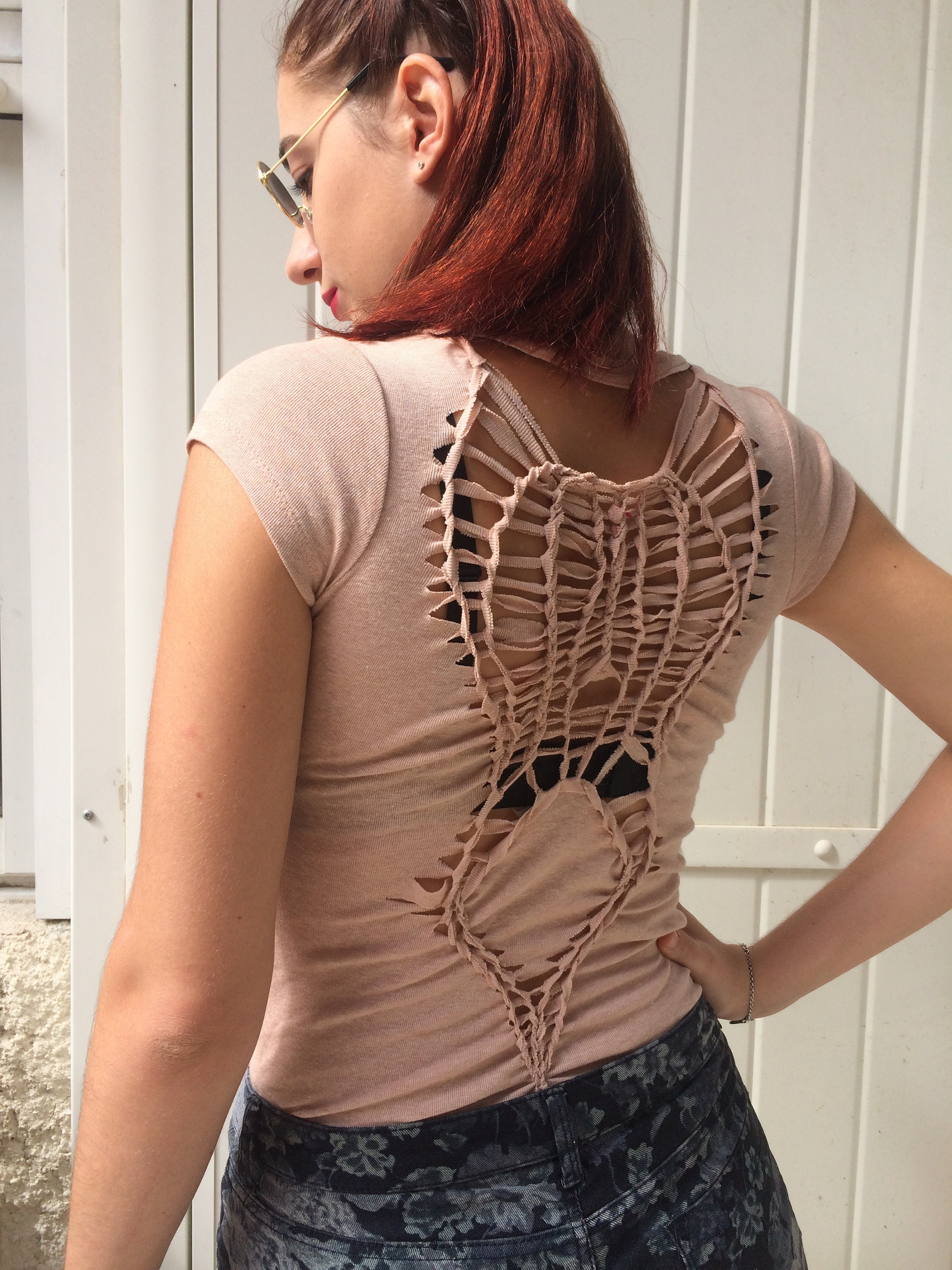 Pale Pink Braided T-shirt | Etsy