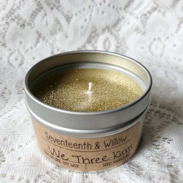 Frankincense and myrrh scented, small Christmas candle, Christian candle, women's secret Santa, gift under 20, we three kings, wise men,
