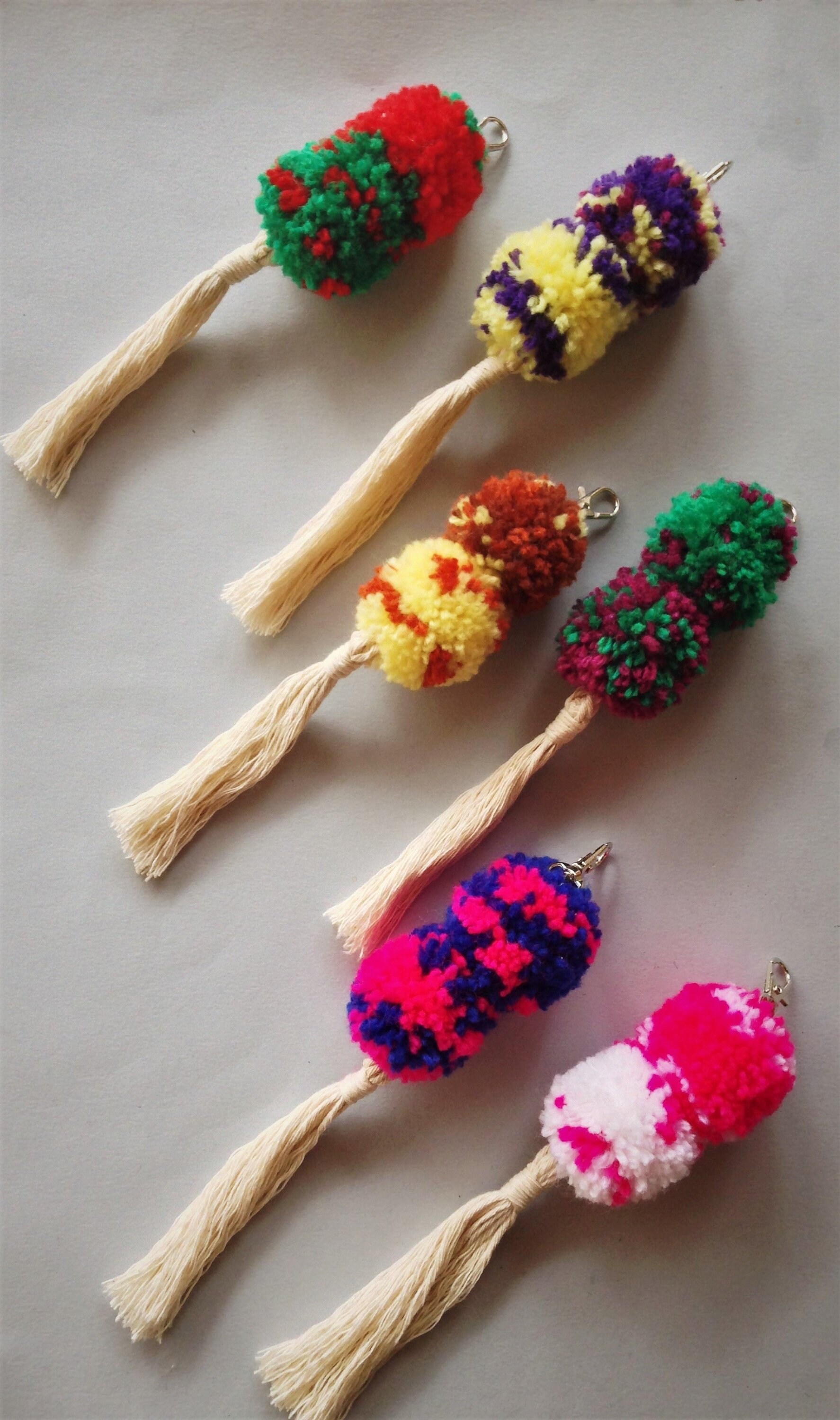 Pom Pom Bag Charms Pom Pom Keychains Colorful Handmade Pom Etsy