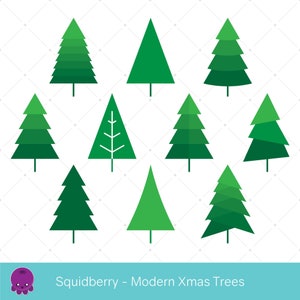 Arbres modernes de Noël, ClipArt, Arbres de Noël, Géométrique minimaliste, Arbres à feuilles persistantes, Salutations de saisons, Gradient d’Ombre, DIY d’hiver